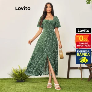 Casual Vestido Floral com Zíper