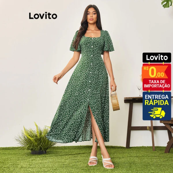 Casual Vestido Floral com Zíper