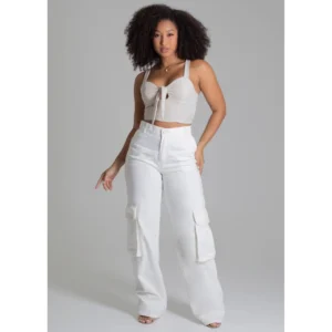 Calça Sarja Sawary Wide Leg Cargo