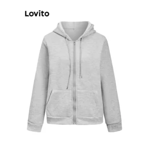 Lovito Casaco Casual Com Zíper Liso Para Mulheres LNL67083