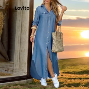 Vestido  casual com botão liso