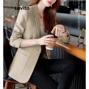 Lovito Blazer Elegante Blazer Frontal Com Botão Liso Para Mulheres LNE21205  (Multicolorido)
