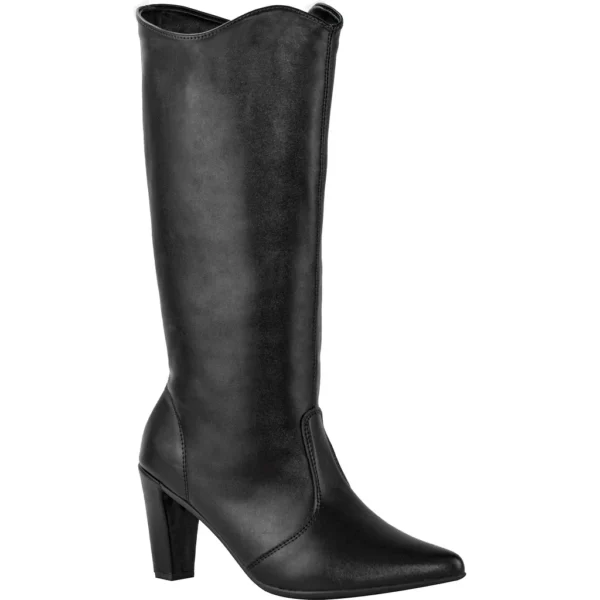 Bota Feminina Lumiss Cano Longo Salto Alto Fino Confortável Saltinho Bico Fino Montaria Blogueira Abaixo do Joelho