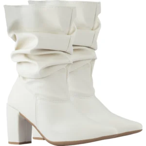 Bota Feminina Lumiss Slouchy Cano Médio Stretch Salto Alto Grosso Confortável Bico Fino Enrugada Macia