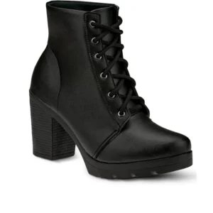 Bota Feminina Lumiss Conforto Coturno Cano Curto Salto Médio Grosso