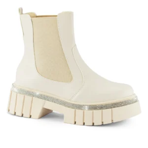 Bota Feminina Lumiss Chelsea Strass Brilho Confortável Plataforma Cano Curto Tratorada