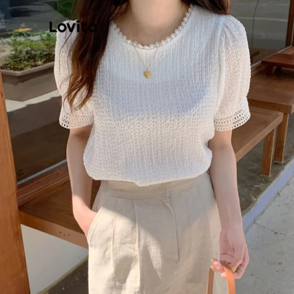 Casual Blusa Feminina Lisa de Manga Bufante