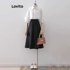 Blusa Elegante Com Botão Liso Frontal E Manga Bufante Para Mulheres L65ED001 (Multicolorido)
