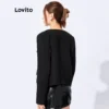 ( Premium) Jaqueta Feminina Elegante Lisa Gola Redonda Botão Estilo Coreano L32FW095 (Preta) - Image 5