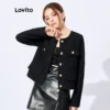 ( Premium) Jaqueta Feminina Elegante Lisa Gola Redonda Botão Estilo Coreano L32FW095 (Preta) - Image 3