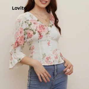 Blusa Floral Decote Em V