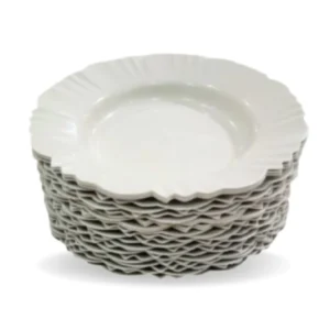 Kit 50 Prato Fundo com Borda Branco Refeição Churrasco Festa Pratos Plastico