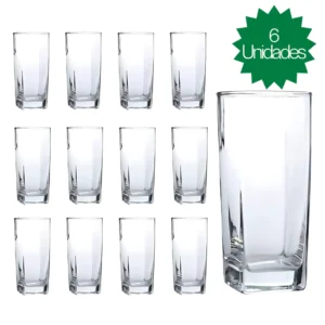 Jogo De 6 Copos Vidro Bali Quadrado Luxo Transparente 320ml
