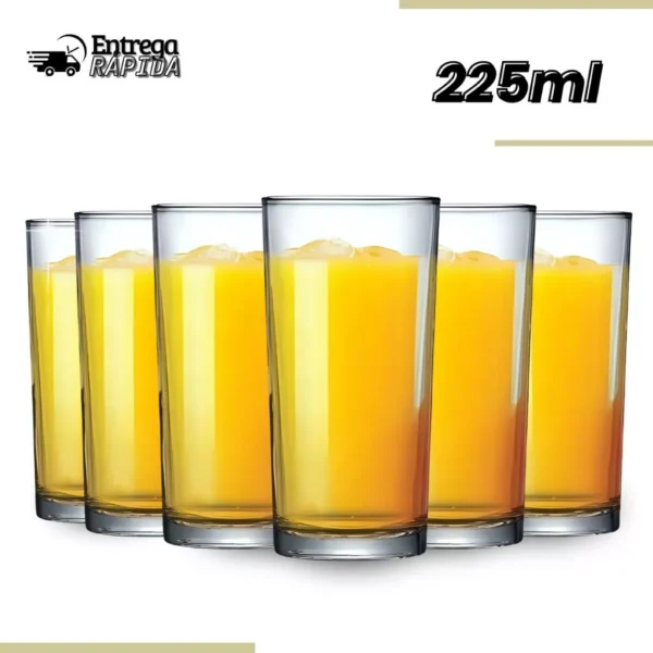 Jogo De Copos Em Vidro Kit 6 Peças Cozinha Para Água Suco Drink refrigerante 225ml Mesa Posta