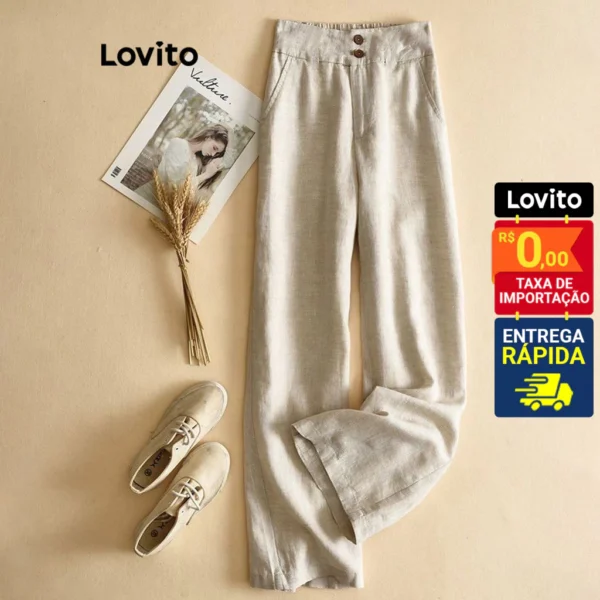 Calça Básica Lisa com Botões