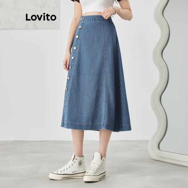 Saias Jeans Casuais Com Botão