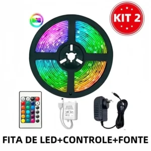 Fita de LED RGB 3528 Colorida 5m + Controle + Fonte 300 Led Decoração Home Store