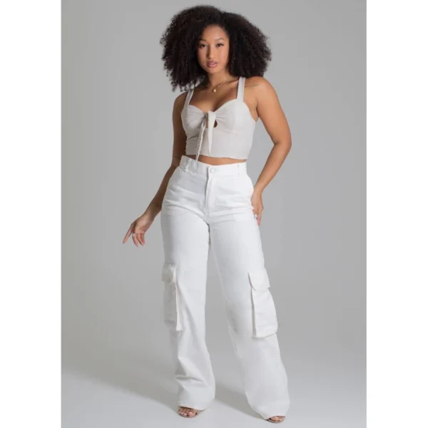 Calça Sarja Sawary Wide Leg Cargo