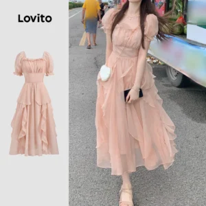 Vestido Elegante Liso Com Gola