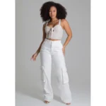 Calça Sarja Sawary Wide Leg Cargo